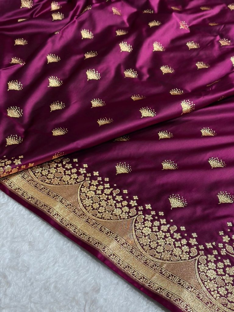 Banarasi Satin Silk Saree in Fire Gold Shade with Elegant Booti Work
