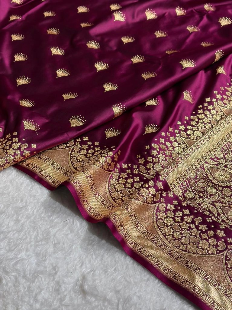 Banarasi Satin Silk Saree in Fire Gold Shade with Elegant Booti Work