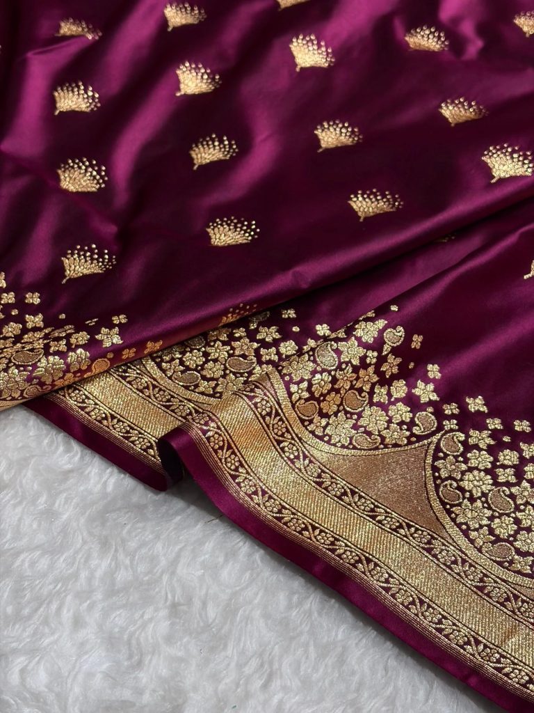 Banarasi Satin Silk Saree in Fire Gold Shade with Elegant Booti Work