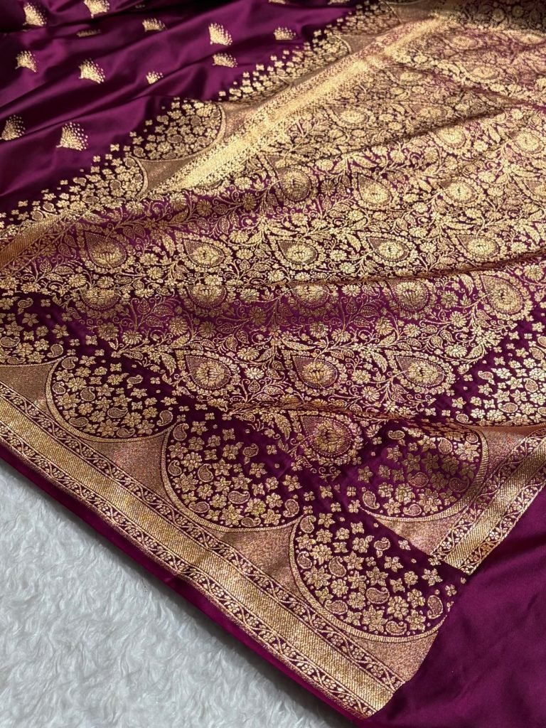 Banarasi Satin Silk Saree in Fire Gold Shade with Elegant Booti Work