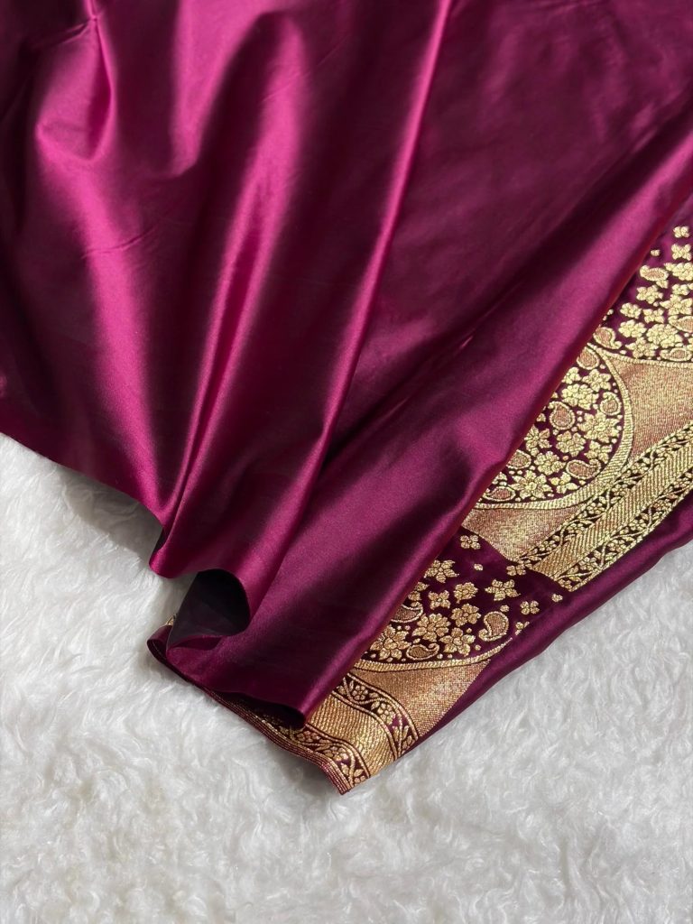 Banarasi Satin Silk Saree in Fire Gold Shade with Elegant Booti Work