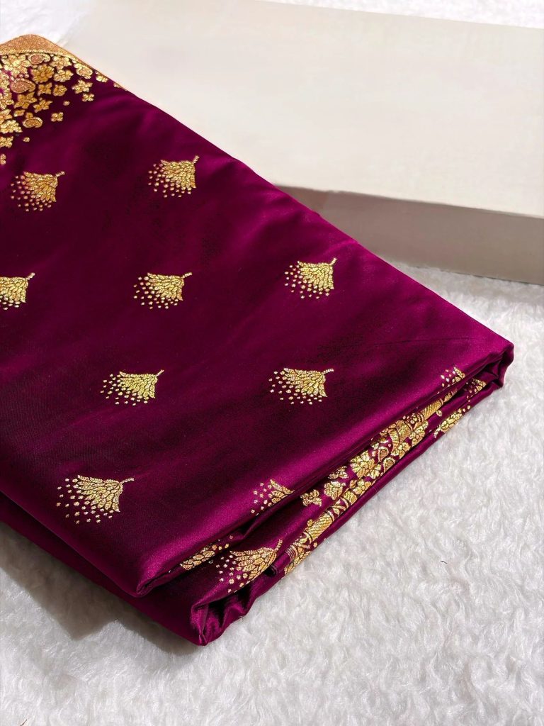 Banarasi Satin Silk Saree in Fire Gold Shade with Elegant Booti Work