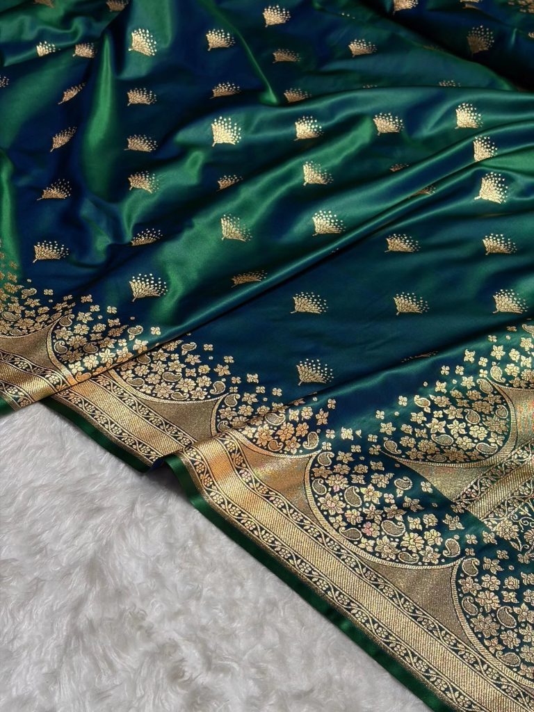 Banarasi Satin Silk Saree in Fire Gold Shade with Elegant Booti Work