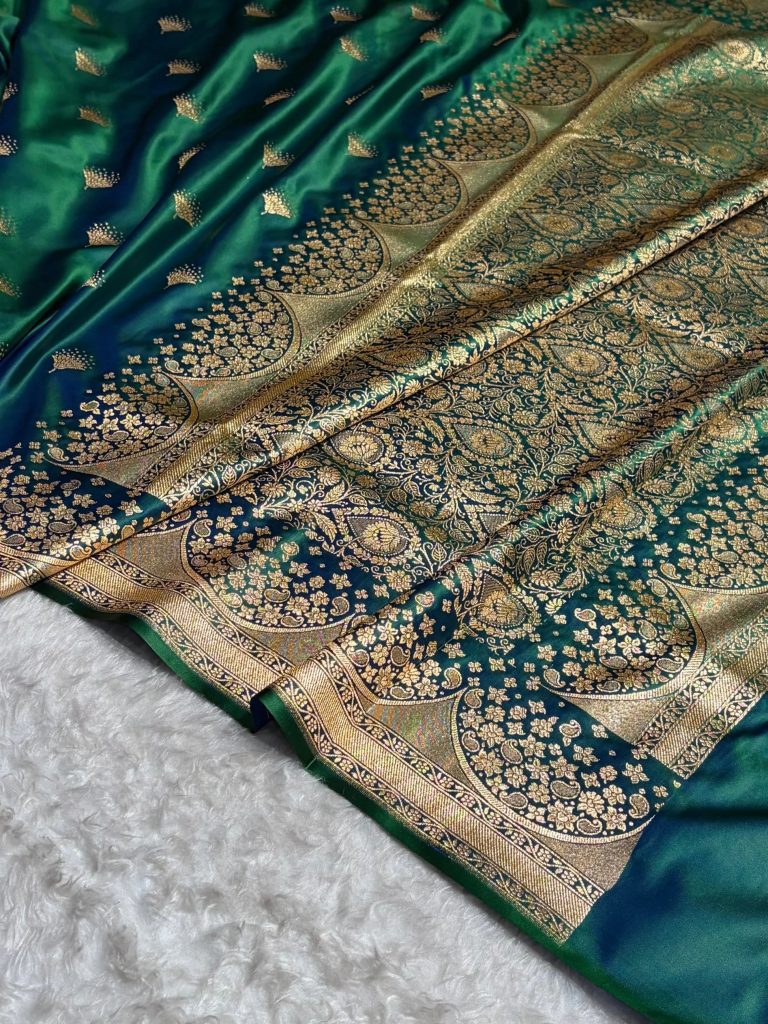 Banarasi Satin Silk Saree in Fire Gold Shade with Elegant Booti Work