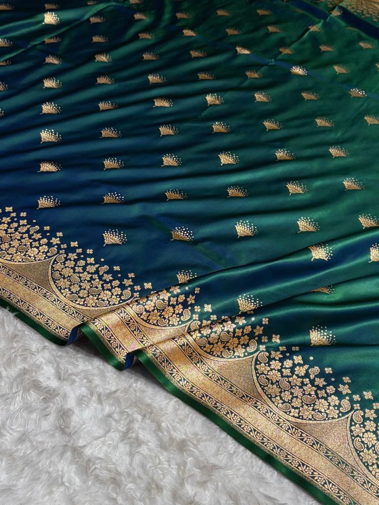 Banarasi Satin Silk Saree in Fire Gold Shade with Elegant Booti Work