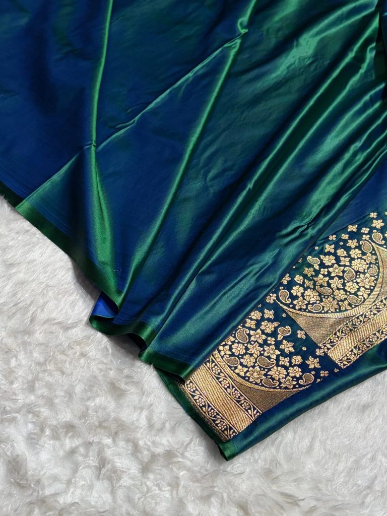 Banarasi Satin Silk Saree in Fire Gold Shade with Elegant Booti Work