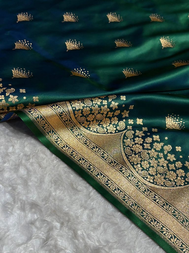 Banarasi Satin Silk Saree in Fire Gold Shade with Elegant Booti Work