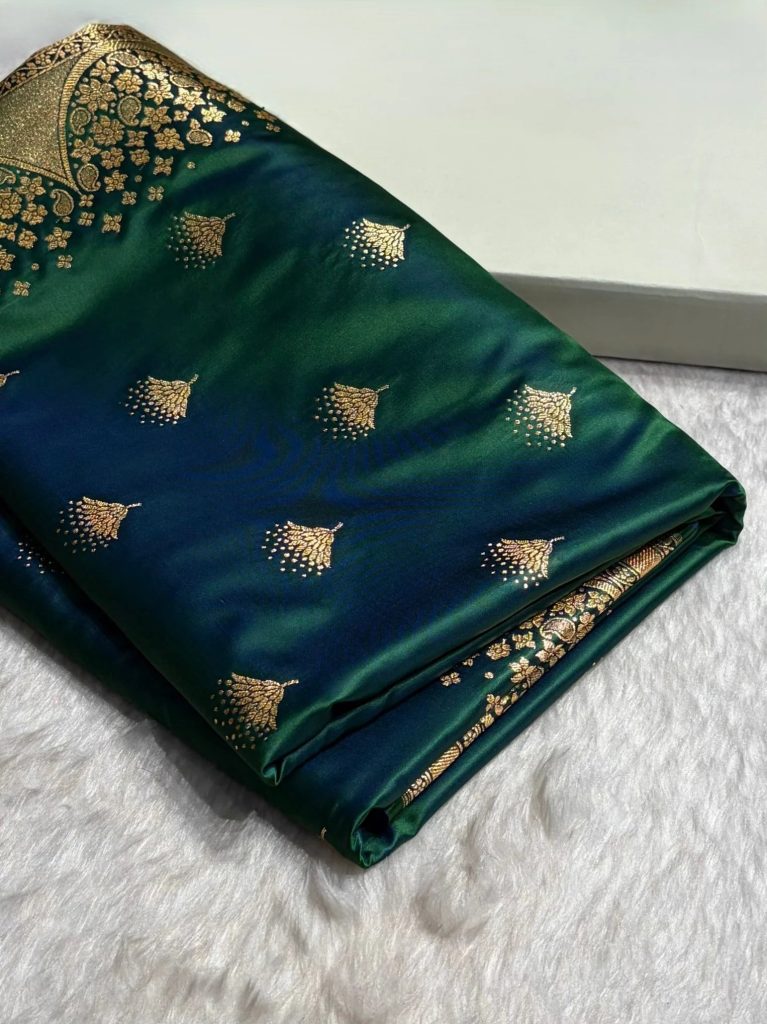 Banarasi Satin Silk Saree in Fire Gold Shade with Elegant Booti Work