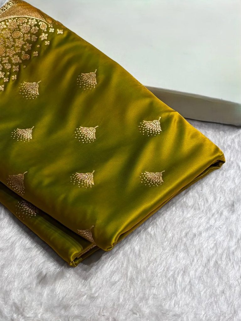 Banarasi Satin Silk Saree in Fire Gold Shade with Elegant Booti Work