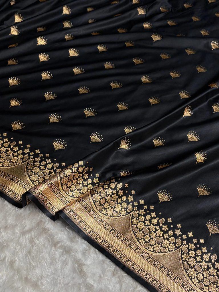 Banarasi Satin Silk Saree in Fire Gold Shade with Elegant Booti Work