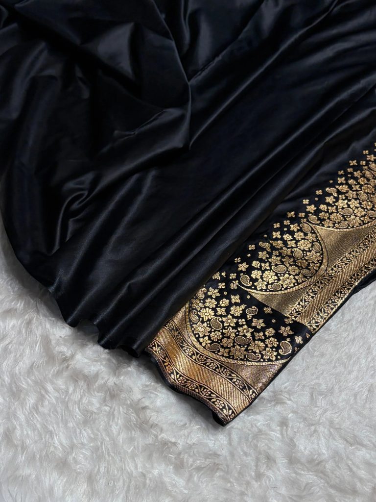Banarasi Satin Silk Saree in Fire Gold Shade with Elegant Booti Work