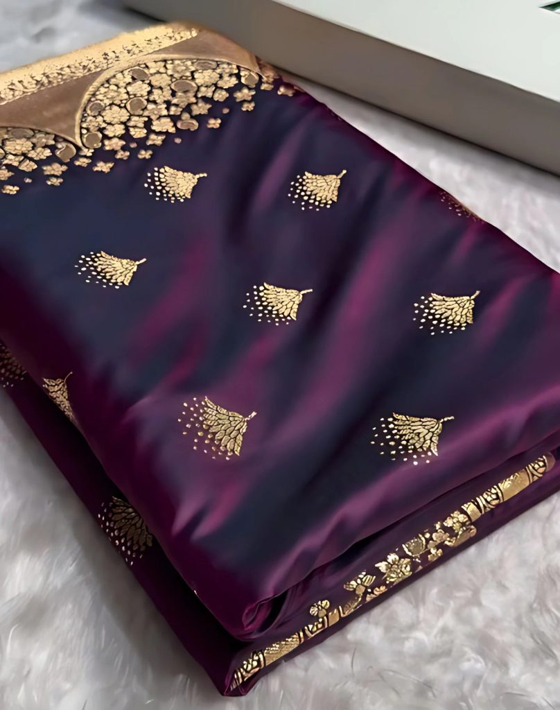 Banarasi Satin Silk Saree in Fire Gold Shade with Elegant Booti Work
