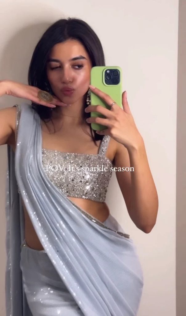 Icy Blue Ready To Wear Sequin Saree for Party & Reception