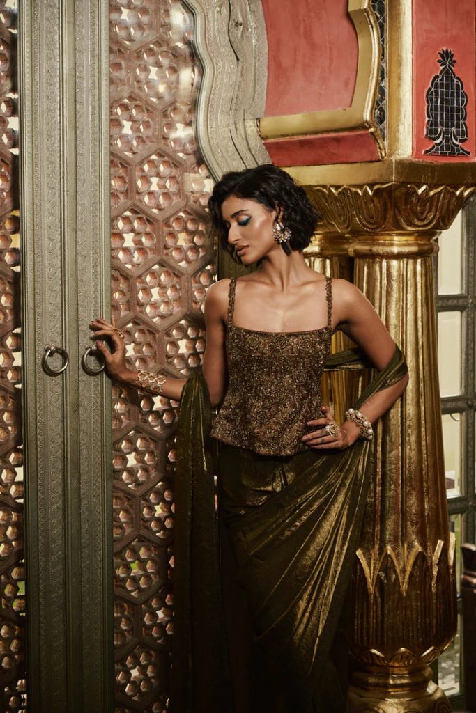 Luxury Hand Embroidered Ready To Wear Silk Saree