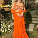 Orange Pre Draped Corset Ready To Wear Lehenga Saree