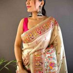 Off White Ethnic Motif Silk Saree