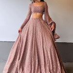 Georgette Lucknowi Sequence Work Brown Lehenga Choli