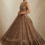Soft Net Sequence Zari Embroidery Work Brown Lehenga