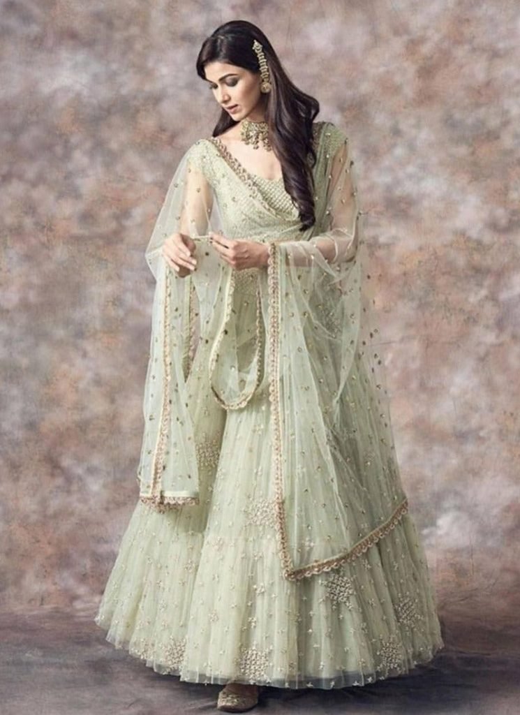 Wedding Pista Green Embroidery Net Lehenga Choli