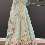 Multi Thread Embroidery Work Sky Blue chaniya choli