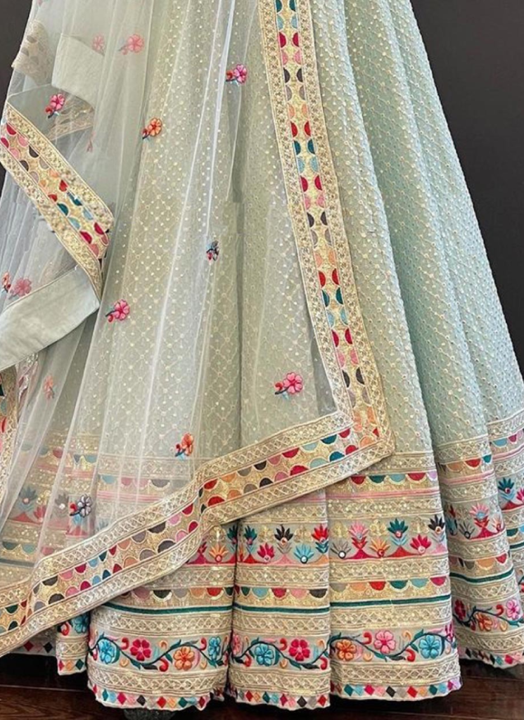Multi Thread Embroidery Work Sky Blue chaniya choli
