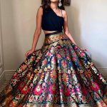 Indo Western Black Banarasi Lehenga With Designer Choli