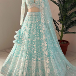Thread Embroidered Sky Blue Net Lehenga Choli For Party