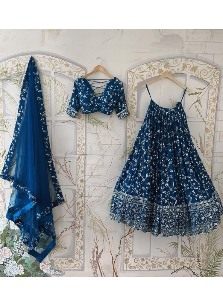 Sequence Work Georgette Navy Blue Lehenga Choli