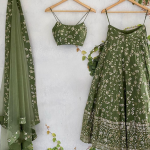 Green Zari Work Georgette Lehenga For Women