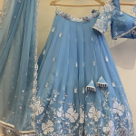 Sky Blue Embroidered Georgette Lehenga Choli For Wedding