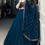 Navy Blue Georgette Lehenga With Thread Embroidered Blouse