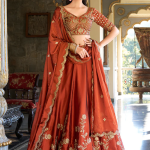 Orange Thread Embroidered Silk Lehenga Choli For Wedding
