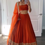 Zari Embroidered Georgette Bridesmaids Orange Lehenga Choli