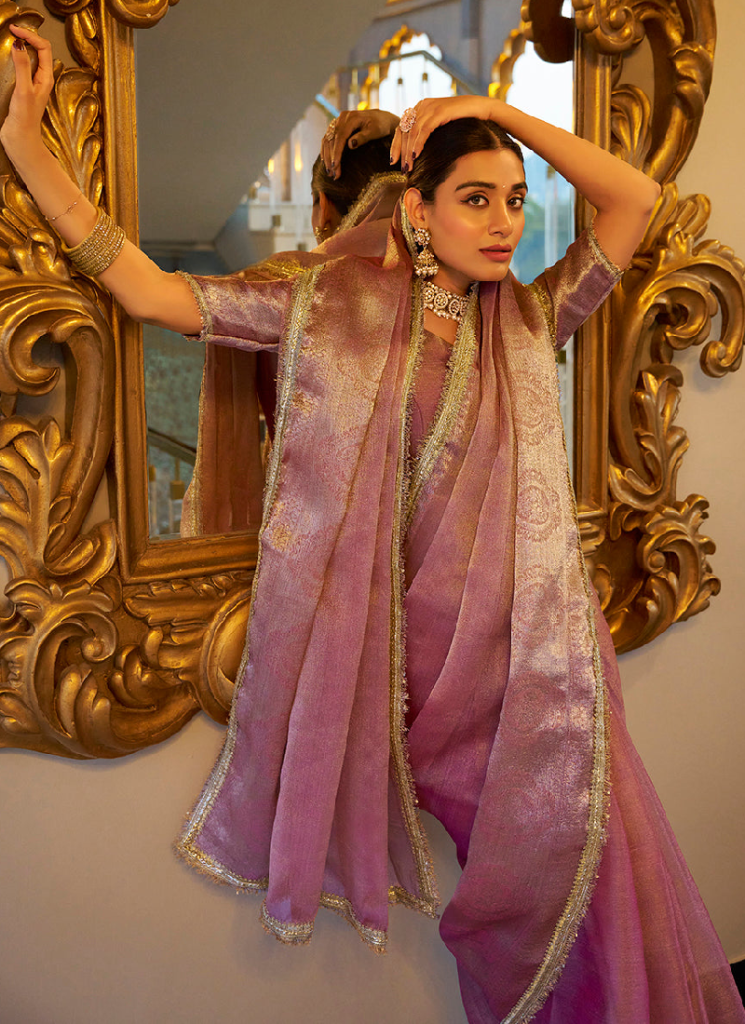 Wedding Wear Tissue Silk Zari Weaving Light Pink Saree