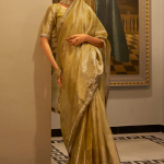 Zari Weaving Tissue Silk Golden Casual Saree With Blouse