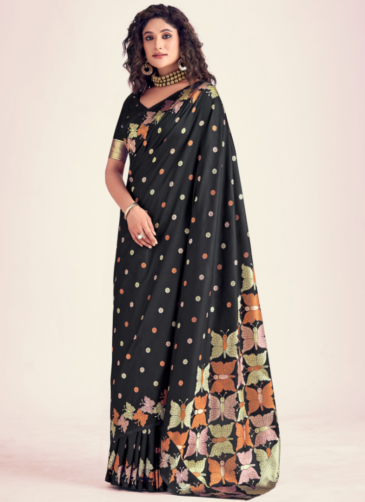 Banarasi Silk Zari Weaving Black Saree With Blouse