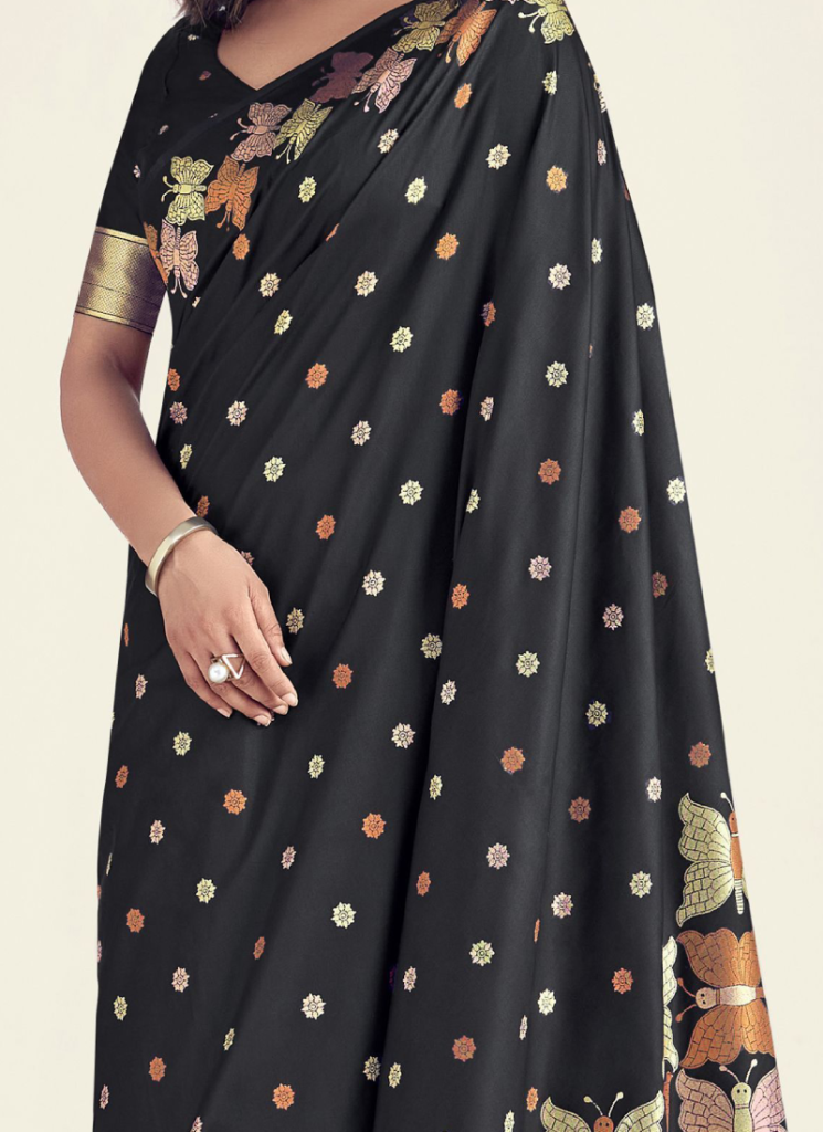 Banarasi Silk Zari Weaving Black Saree With Blouse