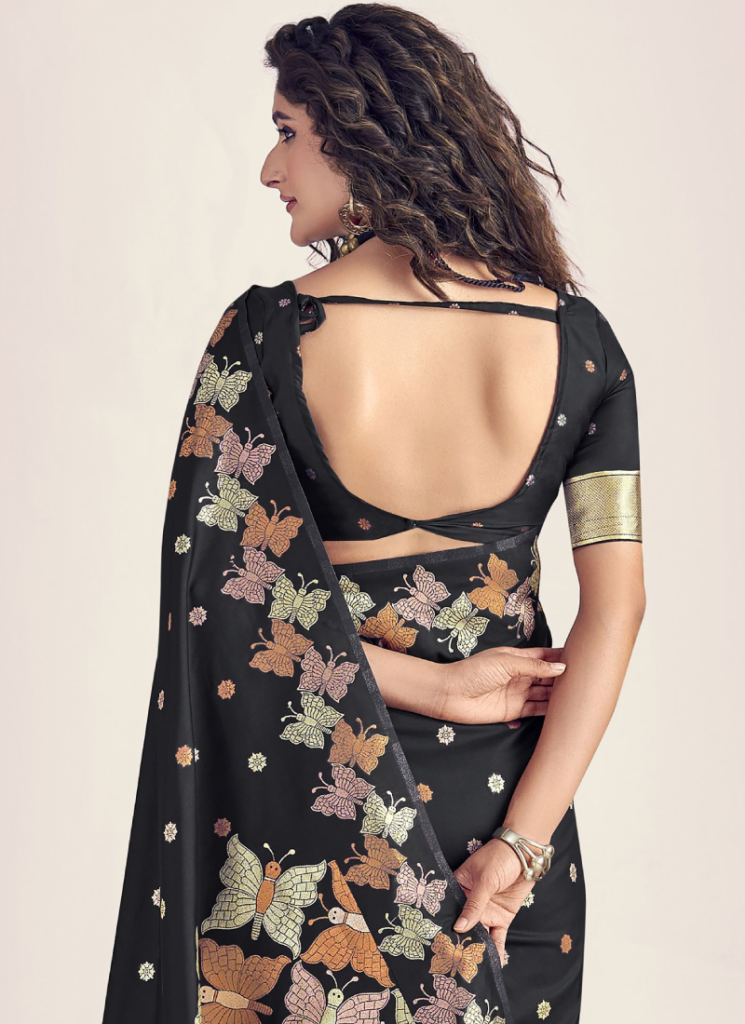 Banarasi Silk Zari Weaving Black Saree With Blouse
