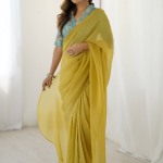 Banarasi Silk Blouse With Ready To Wear Silk Yellow Sari