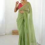 Pista Green Silk Saree With Banarasi Silk Blouse