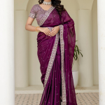 Captivating Sequence Work Silk Wine Saree With Blouse