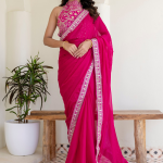 Sequins Embroidered Rangoli Silk Party Wear Rani Pink Saree