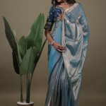 Organza Light Blue Saree With Sequence Embroidered Blouse