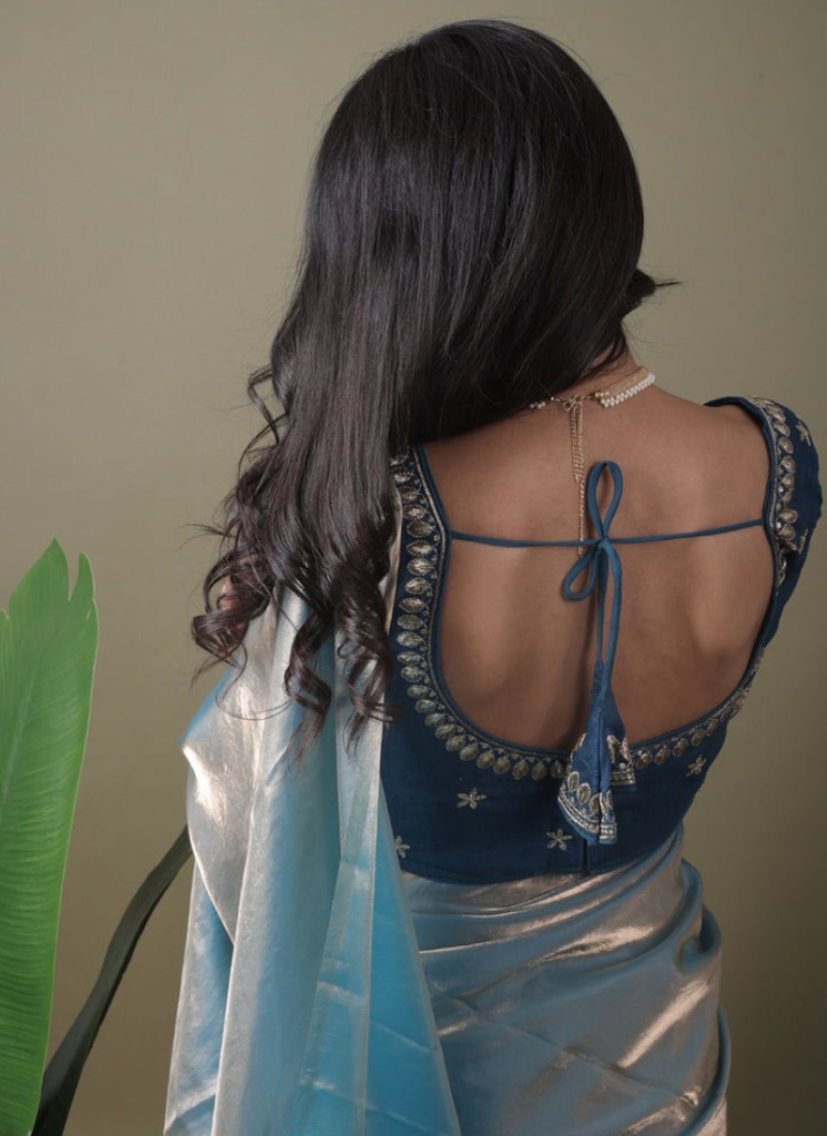 Organza Light Blue Saree With Sequence Embroidered Blouse