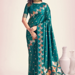 Teal Green Zari Weaving Work Banarasi Silk With Blouse