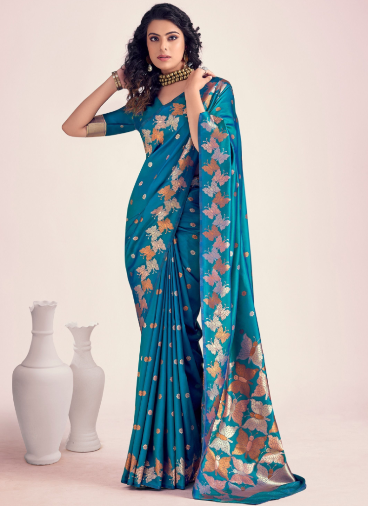 Banarasi Silk Zari Weaving Blue Wedding Saree With Blouse
