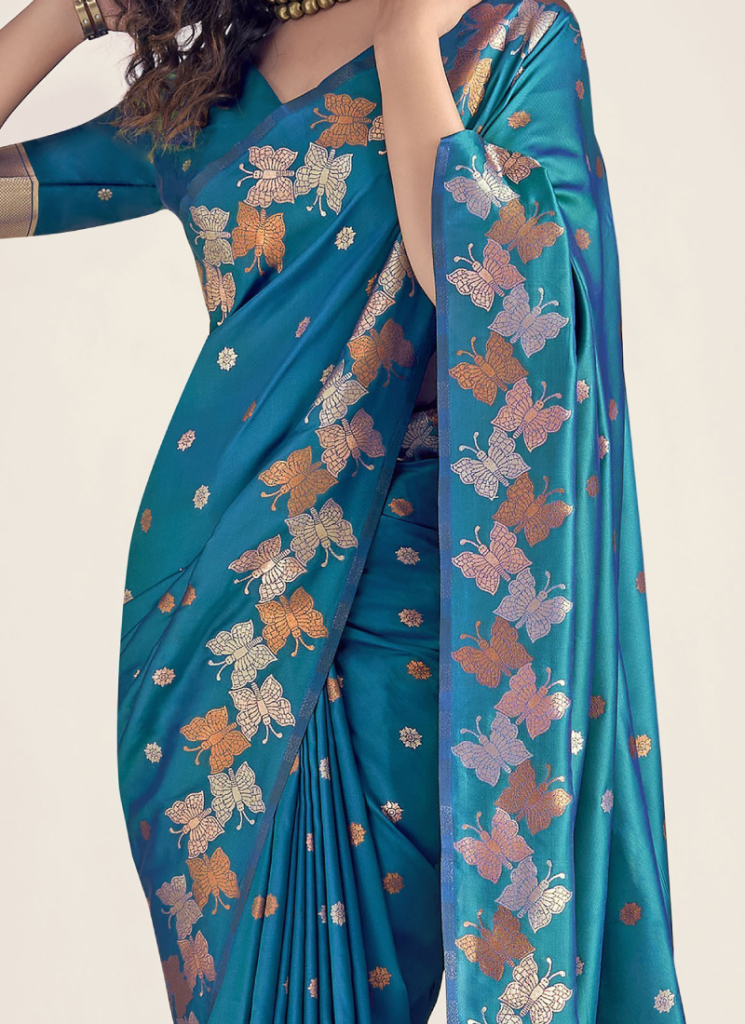 Banarasi Silk Zari Weaving Blue Wedding Saree With Blouse