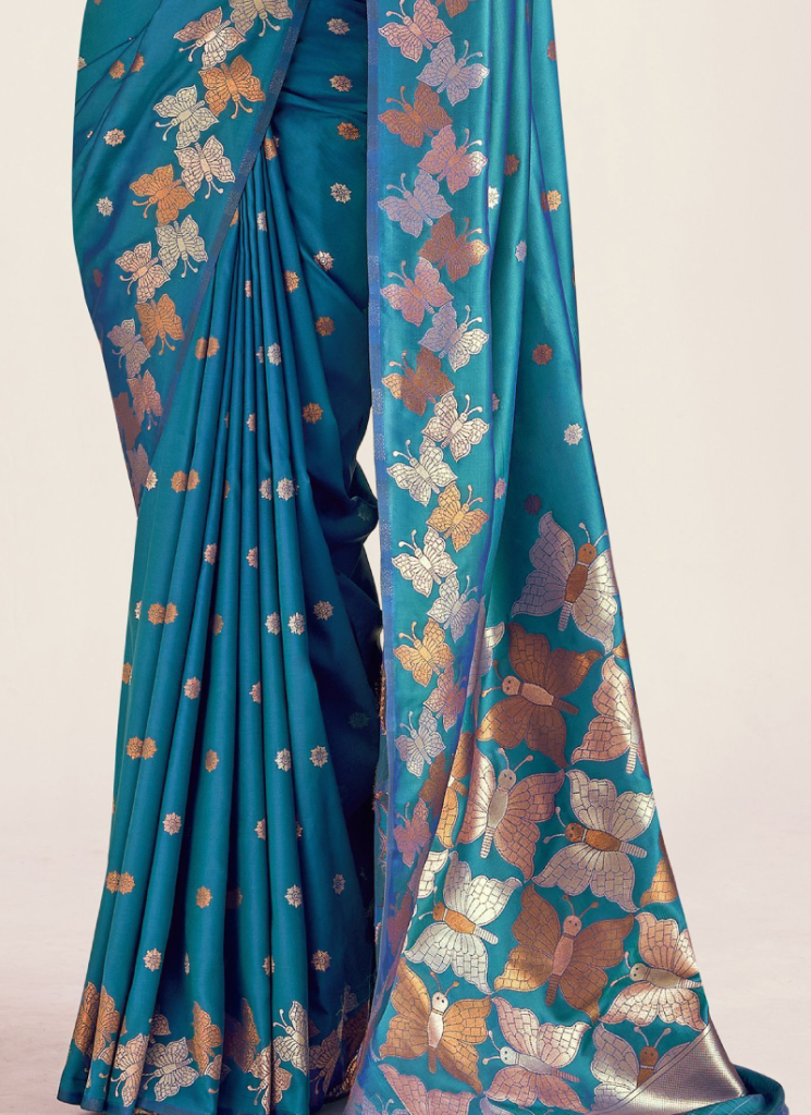 Banarasi Silk Zari Weaving Blue Wedding Saree With Blouse