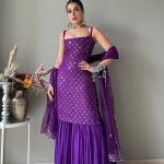 Stylish Purple Sequins Georgette Sharara Suit