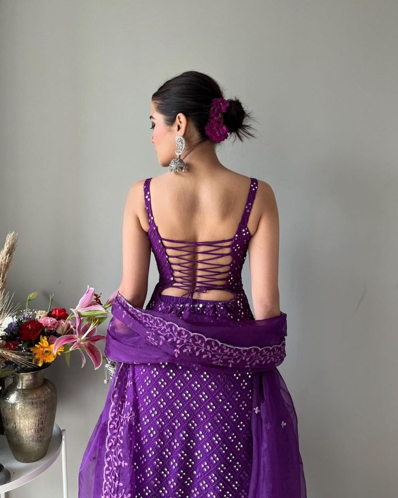 Stylish Purple Sequins Georgette Sharara Suit